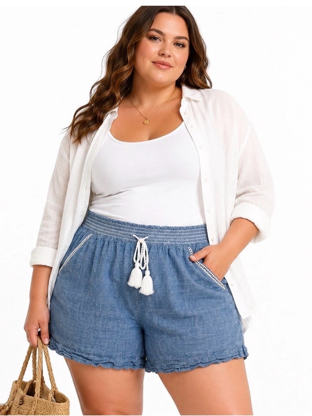 Briggs New York Linen Blend Chambray Pull-On Shorts Small